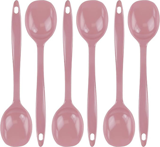 Reston Lloyd Cooking Spoon for Serving, Basting, Mixing, Heat Resistant, BPA Free Melamine 11 inch Utensil with Ergonomic Handle, Set of 6, Pink
