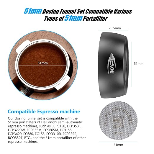IKAPE Dosing Funnel Set Black, 51MM Espresso Dosing Ring & Puck Screen Kit Compatible with 51 mm Bottomless Portafilter