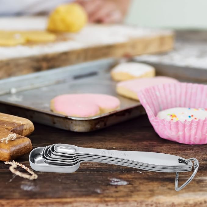 6 Piece Stainless Steel Measuring Spoons, Stackable Measuring Spoons Set, Scale Spoon, Metal Weighing Spoon for Baking, Measuring Tools, Cooking, Cups (Rectangle)