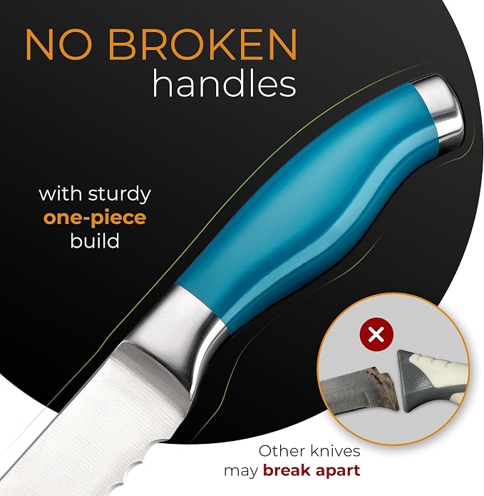 Orblue Serrated Bread Knife with 10-inch Upgraded Stainless Steel Razor Sharp Wavy Edge Width - Bread Cutter Ideal for Slicing Homemade Bagels and Cake (Lake Blue)
