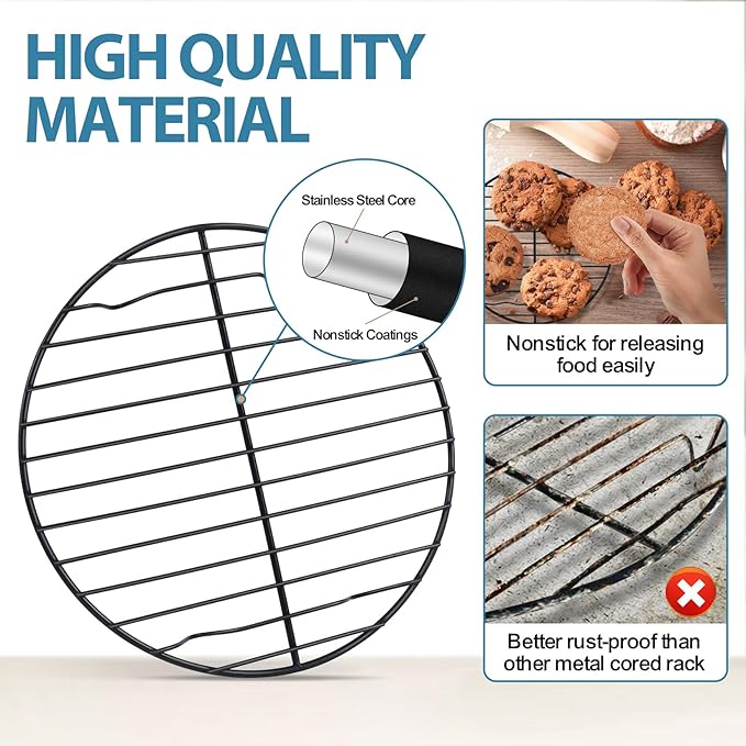 P&P CHEF Round Cooking Rack, Cooling Rack for Steamer, 7.5+9+10.5”, Black | 3 Pack Stainless Steel Baking Rack for Grilling Roasting, Fits Air Fryer, Canning Pot, Oven & Dishwasher Safe, Non-toxic