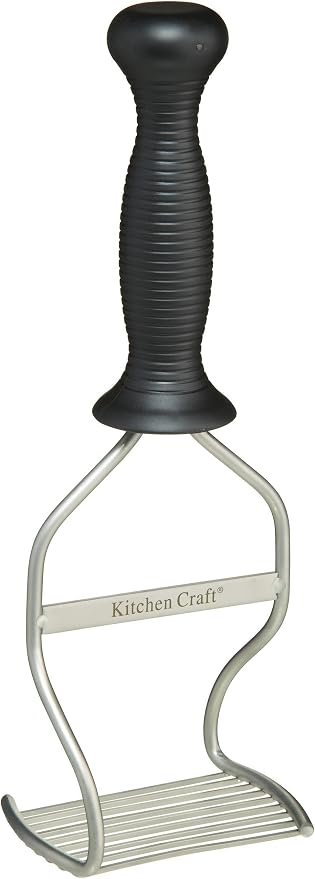 KitchenCraft Ergonomic Stainless Steel Potato Masher, 27 cm (1.5, Black
