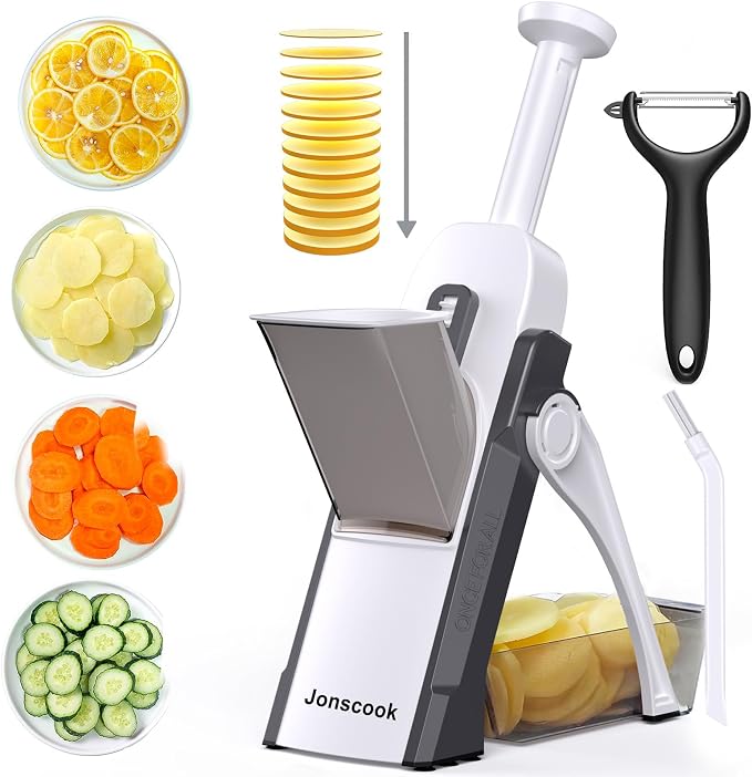 Safe Mandoline Slicer for Kitchen, Adjustable Thickness 0.1-8 mm, Professional Vegetable Slicer, Potato Slicer, Food Chopper French Fry Cutte, Mandolin, Chopping Artifact (just Slice, Gray)