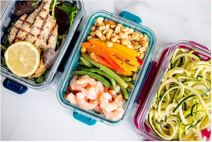 Ello Duraglass 5 Cup Glass Meal Prep Container with Lid, midnight | 5 cup glass meal prep container with silicone sleeve, leakproof BPA-free lid, microwave, freezer and dishwasher safe