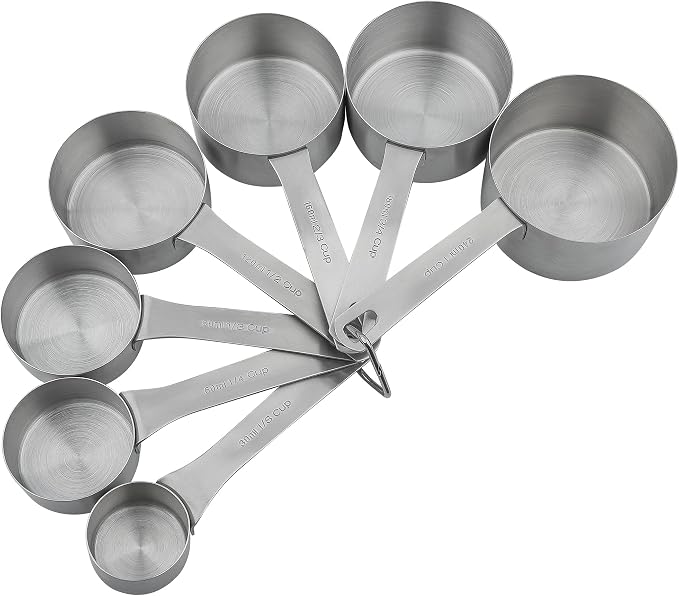 Measuring Cups Set of 7, 18/8 Stainless Steel Measuring Cups with 1/8, 1/4, 1/3, 1/2, 2/3, 3/4 & 1 Cup for Kitchen & Baking, Dry and Liquil Metal Metric Measure Cups Set