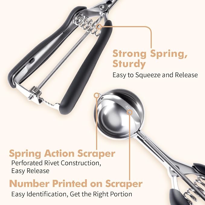 Cookie Scoop set, Cookie Scoops for Baking Set of 3, Size #60/ #40/ #20, Cookie Dough Scoop, Non-Slip Grip, Blue/Black/Mint Handle, For Cookies Muffin Cupcake Meatball Ice Cream