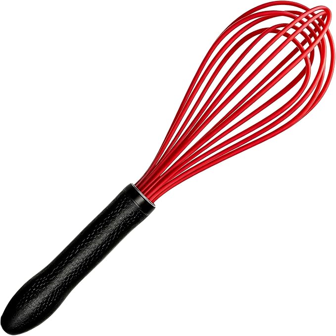 TEEVEA Silicone Whisk Non Scratch BPA Free for Nonstick Cookware, 11 Inch Stainless Steel Core Heat Resistant, Egg Beater for Cooking Baking Stirring Frothing, Red