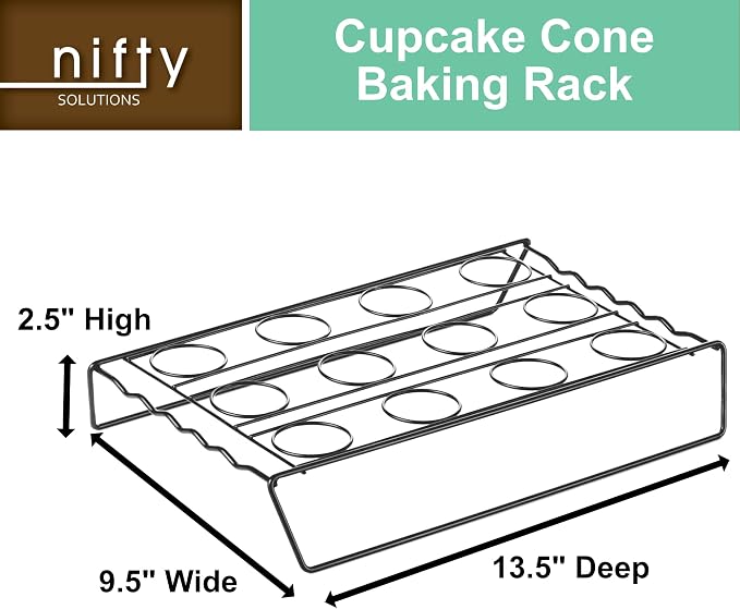 Nifty Ice Cream Cone Cupcake Baking Rack – Holds up to 12 Medium & Large Cupcake Cones, Non-Stick, Dishwasher Safe, Use for Baking, Cooling & Serving Treats