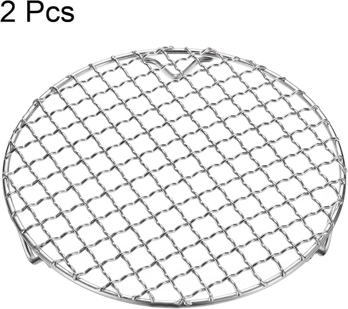 HARFINGTON 2pcs Round Cooking Rack 7.1-inch 201 Stainless Steel Cross Wire Barbecue Grill Net with 20mm Legs for Cooking Baking Steaming BBQ