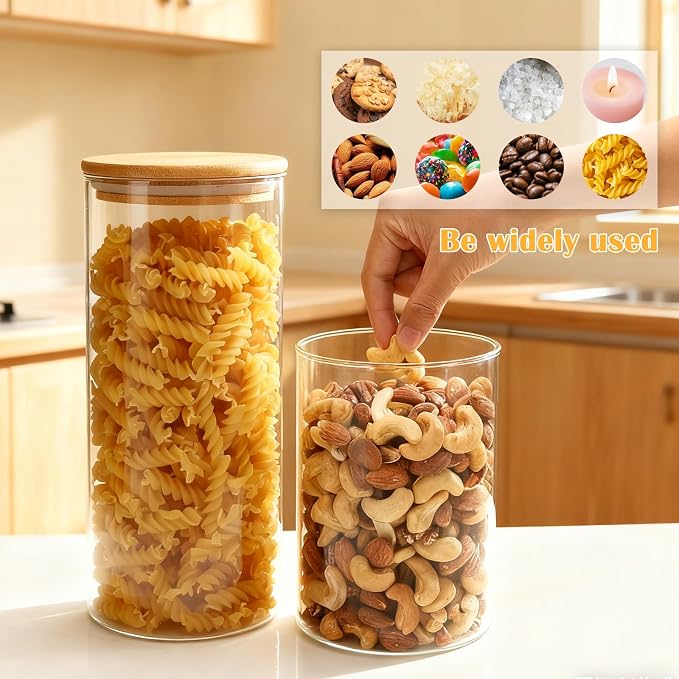 5 Pack Airtight Glass Jars with Bamboo Lids, Glass Food Storage Containers | Glass Canisters with Airtight Lids, Glass Storage Containers with Lids for Pasta, Cereal, Cookie, Coffee Beans, Nuts, Flour