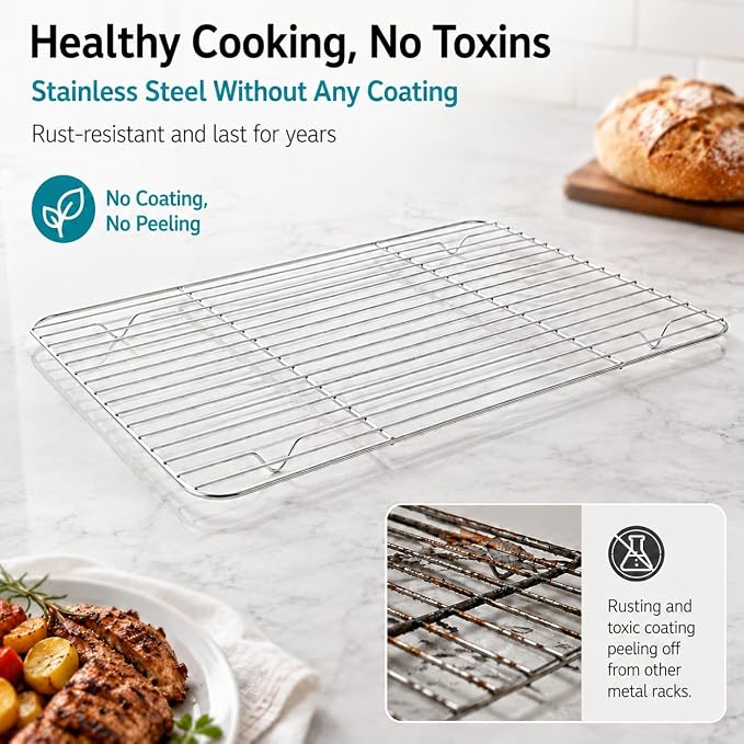 TeamFar Cooling Racks for Baking, 15.3/11.6/9.8/8.7 Inch Stainless Steel Wire Rack for Cooking Roasting, Fits Baking Sheet Pans, Healthy & Firmly Welding, Oven & Dishwasher Safe