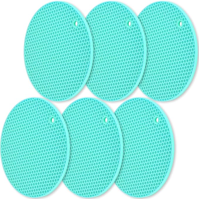 homEdge Silicone Trivets Mat, 6 Packs Multipurpose Non Slip Heat Resistant Pot Holder-Mint Green