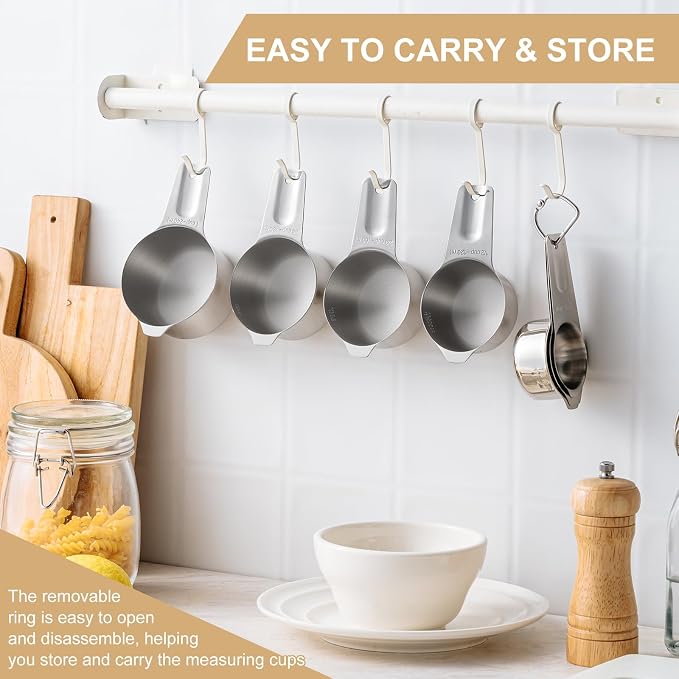 Stainless Steel Measuring Cups & Spoons Set, EWFEN Kitchen Tools Nesting Measuring Cups and Spoons, Fits in Spice Jars for Baking & Cooking, BPA Free, Set of 15 with Leveler, Black