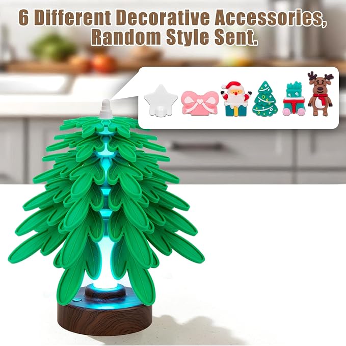 Silicone Tree Trivets for Hot Dishes Hot Pots and Pans, Heat Resistant Coaster Set with 3 Lighting Modes Decor (6 Trivets + 1 Stand)
