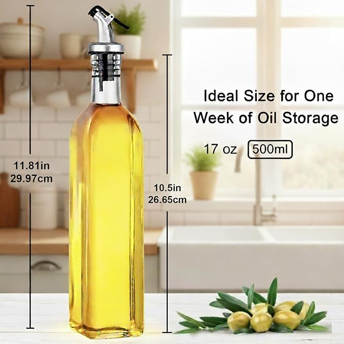 WERTIOO Oil Bottles for Kitchen 6 Pack, 17oz Oil and Vinegar Dispenser Set | 500ml Olive Oil Dispenser Bottle for Kitchen, with 6 Plastic Pourer, 2 Stainless Steel Funnel, Pen and Label