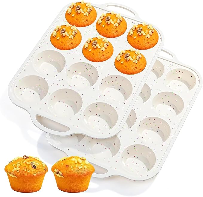 Silicone Muffin Pan with Metal Reinforced Frame - Muffin Pan for Homemade Muffins, Cupcakes, Muffin Cakes, and Bread, Oven and Dishwasher Safe (12 Cups×2pack)