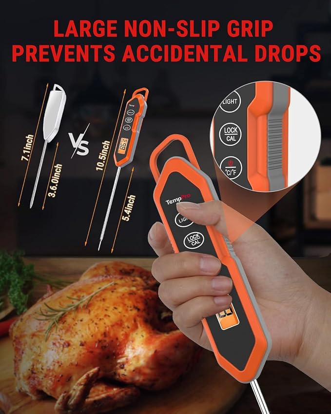 TempPro TP15H Waterproof Instant Read Meat Thermometer for Cooking, Digital Food Thermometer with Backlight & Calibration, Cooking Thermometer for BBQ (Previously ThermoPro)
