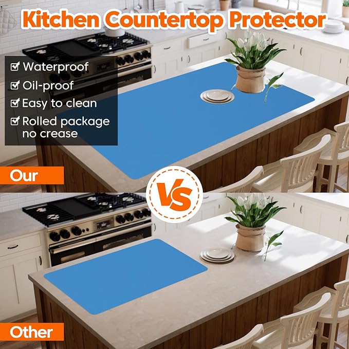 Extra Large Silicone Mat, 84”x24” Heat Resistant Mats for Countertop, Cuttable Waterproof Kitchen Counter Mat, Multipurpose Countertop Protector Mat, Silicone Mats for Kitchen Counter (Blue)