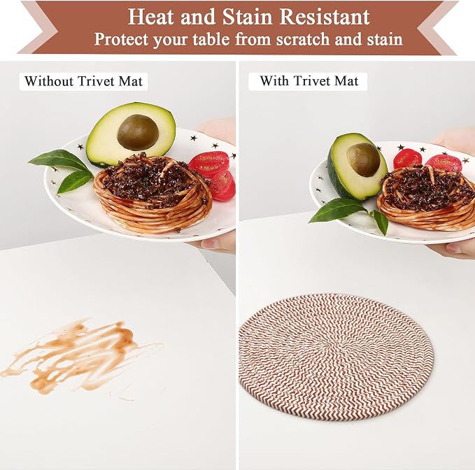 SHACOS 8 Inches Trivets for Hot Dishes, 4 Pieces Cotton Trivets Mats for Kitchen, Hot Pads for Countertops and Table, Heat-Resistant Pot Holders for Hot Pots and Pans(Dark Orange, 4pcs)