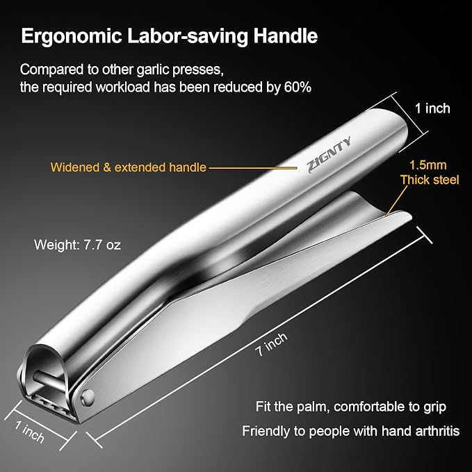 Professional Garlic Press Stainless Steel，No Need to Peel Garlic Mincer Tool with Large Trough, Dual Lever-Assisted Garlic Presser & Masher Easy Clean, Garlic Crusher Dishwasher Safe Rust Proof