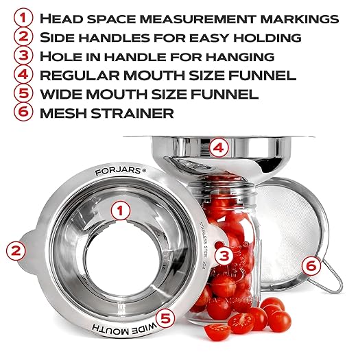 FORJARS Canning Funnel Set - with Strainer for Wide and Regular Mason Jars and Food Funnels for Transferring Oils - Durable, Small, Stainless Steel Kitchen Funnel Set - Canning Supplies Kit
