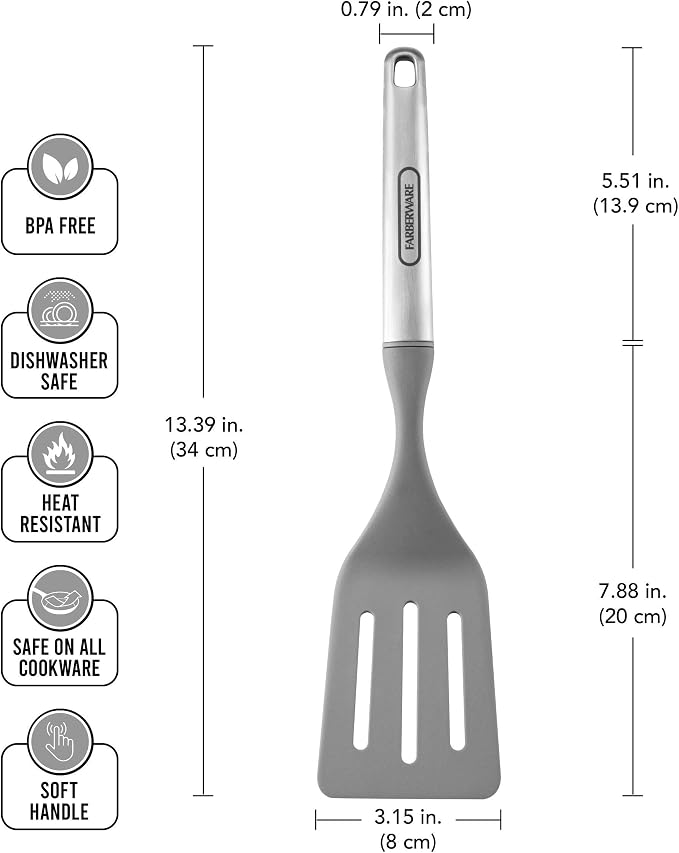 Farberware Slotted Turner Spatula for Nonstick Cookware, Heat-Resistant Nylon Flip Spatula with Ergonomic Handle, Dishwasher Safe, 13.5 Inches
