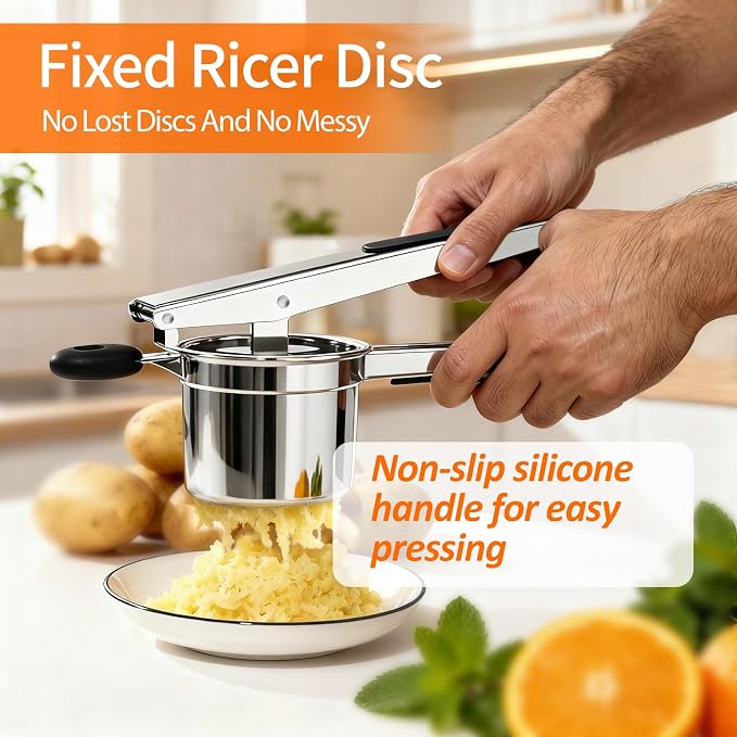 Potato Ricer, Ricer For Mashed Potatoes, 15 OZ Heavy Duty Stainless Steel Potato Masher Make Fluffy Mashed Potatoes, Fixed Disc Potato Masher Without Messy, Dishwasher Safety for Baby Food