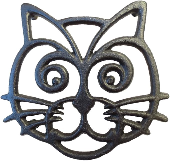 Cat Trivet - Black Cast Iron - for Kitchen & Dining Table - More Than One Makes a Set for Counter, Wall Art or Decoration Accessory - Housewarming & Cat Lover Gifts - 6.6 by 6.3 in