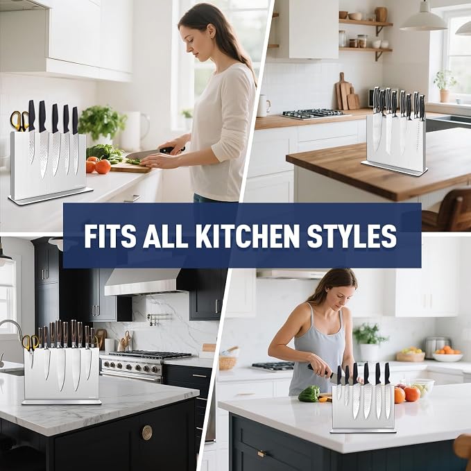 Magnetic Knife Block Without Knives—Stainless Steel Double-Sided Magnetic Knife Holder Stand with Strong Magnets, Knife Storage Organizer for Kitchen Counter top