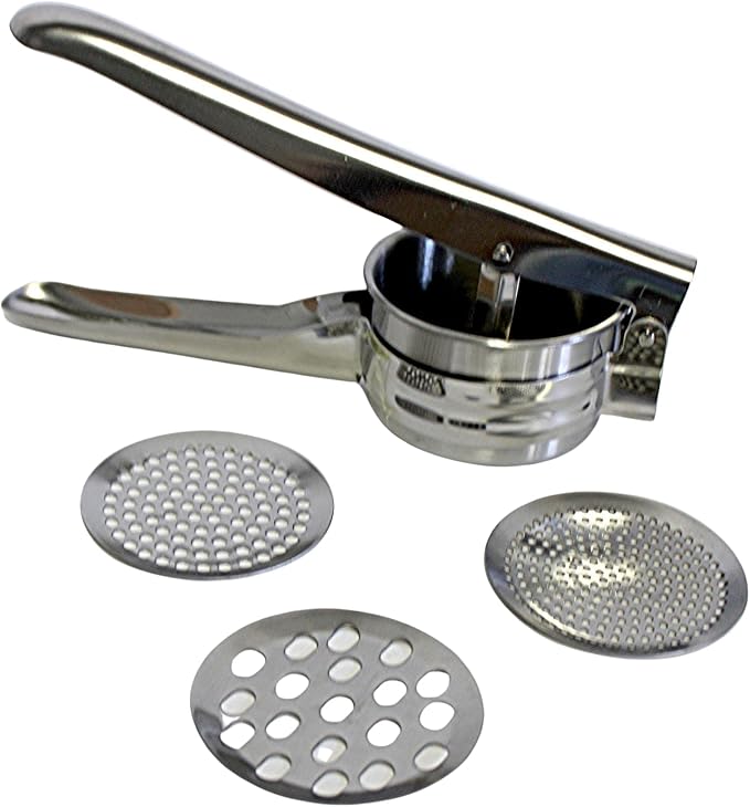 Stainless Steel Potato Ricer with 3 Interchangeable Discs – Manual Press for Mashed Potatoes, Vegetables, Fruits, Cauliflower, Squash & Baby Food