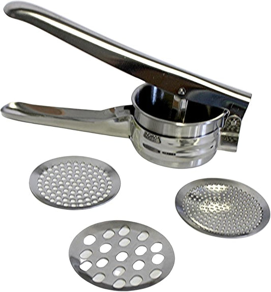 Stainless Steel Potato Ricer with 3 Interchangeable Discs – Manual Press for Mashed Potatoes, Vegetables, Fruits, Cauliflower, Squash & Baby Food
