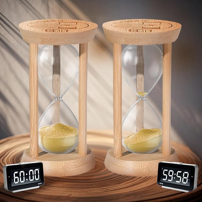 Wooden Sand Timers 2 Minute Hourglass,Stunning Glass Mini Sand Clock for Productivity, Meditation & Decor, 2 Min Small Reloj De Arena for Kitchen, Game, Classroom, Toothbrush (Gold)