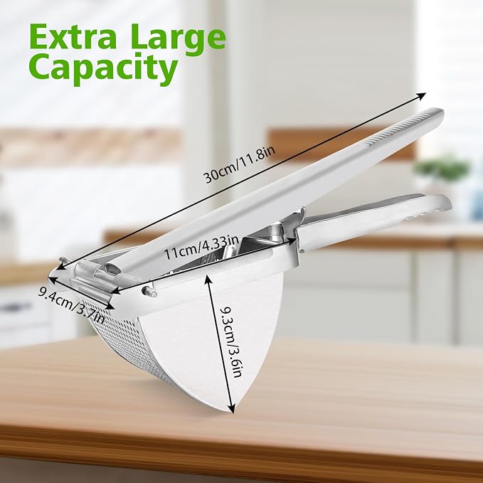LHS Heavy Duty Potato Ricer and Masher, Stainless Steel Potato Masher, Business Fruit Masher and Food Press for Commercial and Home Use, 2 Sides Holes