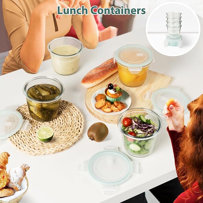 3 Cup/23oz Meal Prep Containers With Lids, Sourdough Starter Jar, 4 Pack | Borosilicate Glass, Food Storage, Airtight, Heat-Resistant, BPA-Free, Microwave Oven Dishwasher Freezer Safe