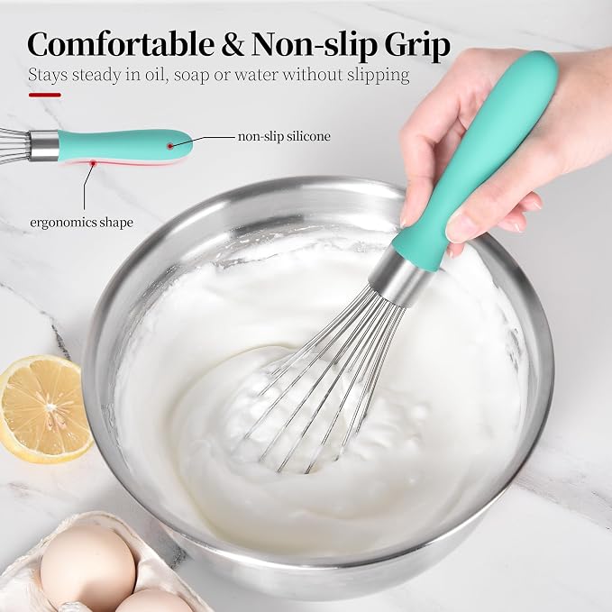 18/8 Stainless Steel Balloon Whisk for Cooking (Medium, Aqua Sky) | Heavy Duty Metal Kitchen Wire Whisker Wisking Tool Egg Beater Hand Mixer for Mixing Baking Beating Stirring Sauce Flour
