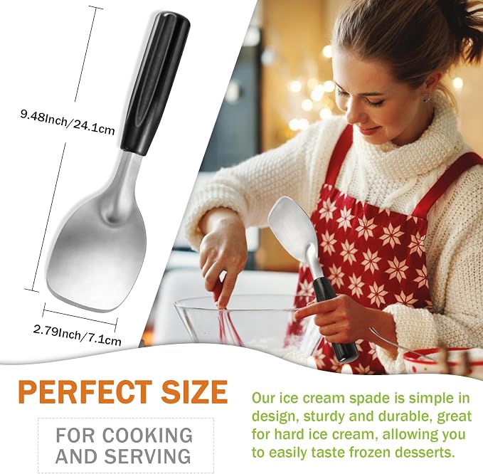 2 pcs Ice Cream Spade,Ice Cream Scoop,Stainless Steel Ice Cream Paddle with Plastic Handle,Heavy Duty & Durable Bend Proof Ice Cream Scooper Butter Cutter(Black)