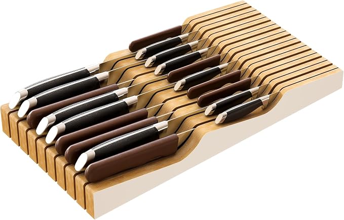 Large Drawer Knife Organizer Insert, Bamboo Wood Knife Holder, Knife Block Hold up To 19 Knives