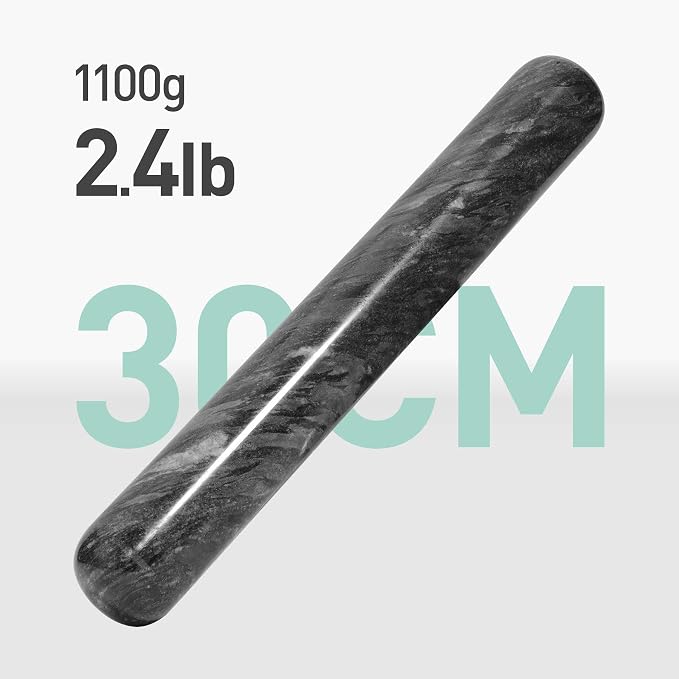 ComSaf Marble Rolling Pin with Wood Cradle 12 Inch Black, Non-Stick Dough Roller Professional Essential Kitchen Utensil French Heavy Duty for Baking, Pizza, Fondant, Pie Crust, Cookie, Pastry