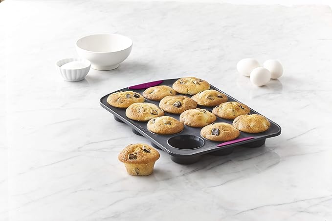 Trudeau Silicone Muffin Pan, 12 Cavities, Fuchsia (Model: 05115197KR)