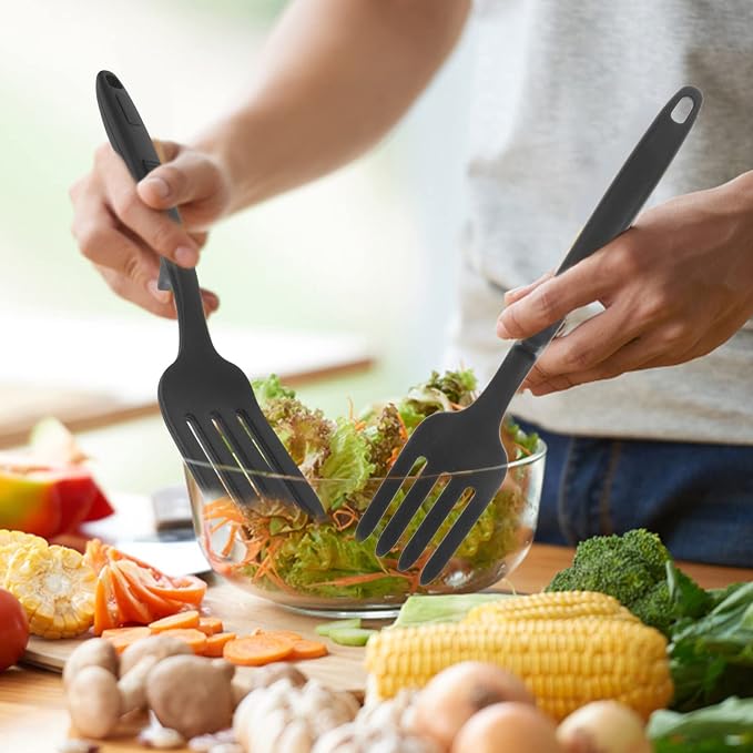 Silicone Pasta Server Fork Reusable Ergonomic Cooking Tool Large Washable Fork for Salad Mixing Non-scratch Kitchen Supply for Home Restaurant and Camping