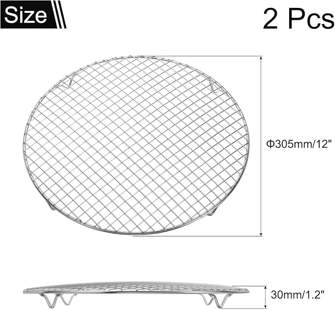 uxcell 2 Pcs Round Cooking Rack 12 Inch Dia Stainless Steel Wire Cooling Steamer Rack for Baking Canning Cooking Roasting Cooling Grilling Drying, Silver