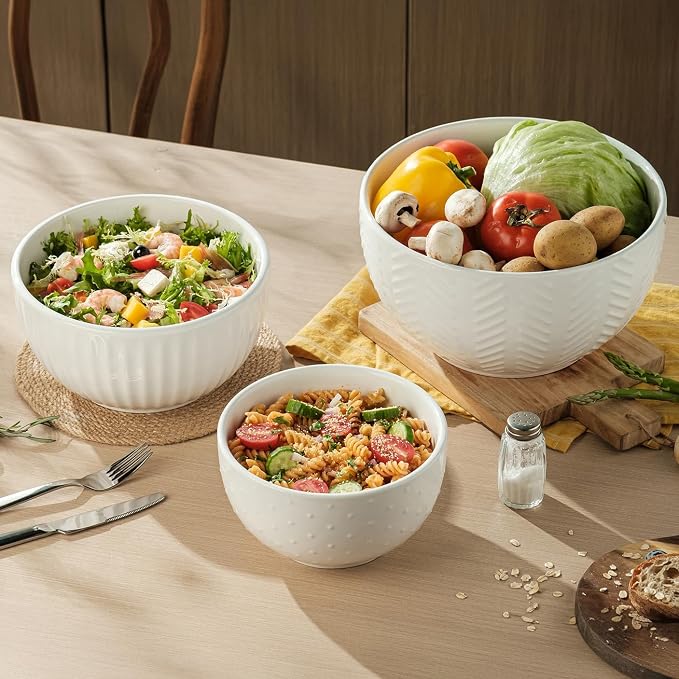 HAPPY KIT Ceramic Mixing Bowls Set, 5/3/1.5qt Set of 3 | For Kitchen, Large 5/3/1.5 Quart, Prep Serving Bowl for Baking and Mixing Salad, Oven, Microwave and Dishwasher Safe
