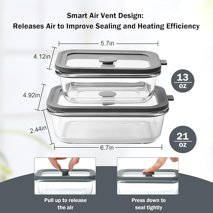 12 Pack Glass Food Storage Containers Set with Glass Lids | 21oz*10 + 13oz*2 Glass Meal Prep Containers with 5 Mini Sauce Jars, Leakproof Glass Containers for Lunch, Leftovers,non-toxic