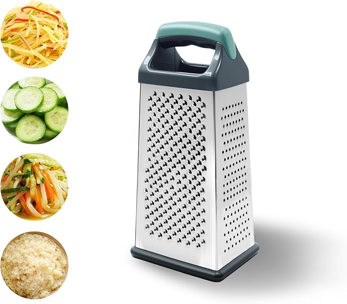 Box grater for kitchen 4 Sided - Cheese Graters Handheld, Stainless Steel Shredder for Food Vegetable Carrot Potato Tomato