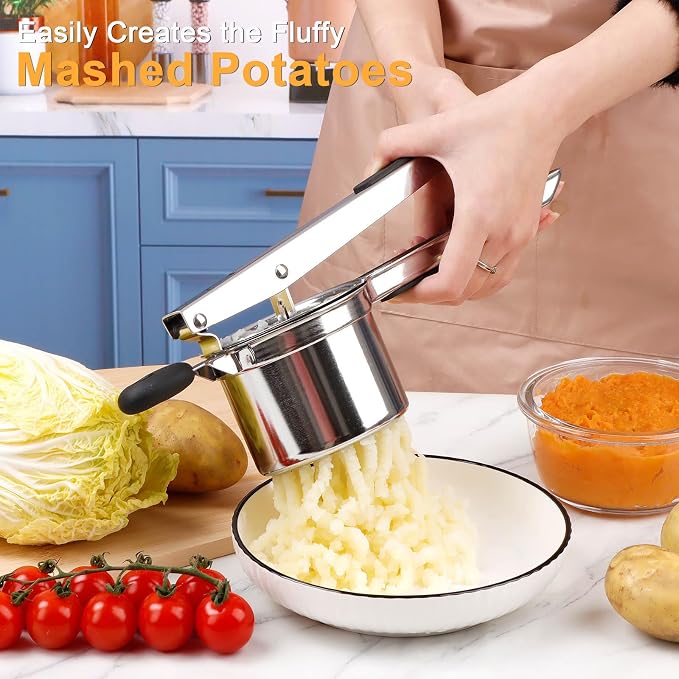 KAYCROWN Potato Ricer With 4 Discs, Heavy Duty Stainless Steel Potato Masher and Ricer for Mashed Potatoes Tool, Spaetzle Maker Lemon Squeezer