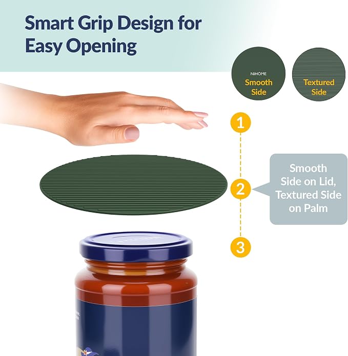 NiHome Silicone Jar Opener Gripper Pads, 6 In for Seniors, Vintage, 6 Pack | Textured Back Pattern For Superior Grip, Food-Grade Silicone, Heat-Resistant Multi-Use Kitchen Pad For Jars, Pots, Spoons