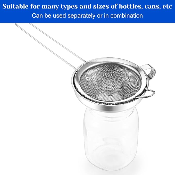 4 Pieces Stainless Steel Funnels with Fine Mesh Strainer, Canning Funnels for Narrow Wide and Regular Filling Mason Jars, 1.5 Inch/2.1 Inch Stainless Steel Funnel for Kitchen Use