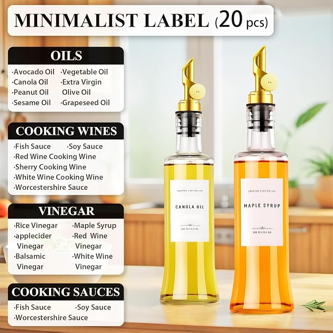 Olive Oil Dispenser Bottles for Kitchen with Bamboo Tray, Oil and Vinegar Dispenser Set, Coffee Syrup Dispensers, Glass Dispensers for Kitchen, Dispenser Bottle of 300ml - Set of 2 Gold