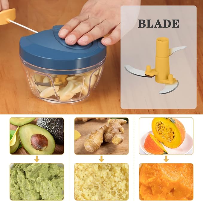 Cambom Manual Food Chopper Vegetable Cutter, Hand String Vegetable Chopper Onions Cutter for Vegetable Fruits Nuts BPA Free Food Safe Material, 550ml Yellow