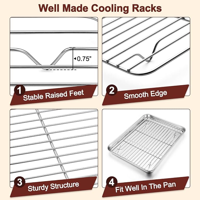 TeamFar Baking Sheet with Rack Set, 3 Pans + 3 Racks, 17.6/12.5/10.5 Inch | Stainless Steel Cookie Sheets Baking Pans Trays and Cooling Racks for Cooking, Non-Toxic & Heavy Duty, Dishwasher Safe